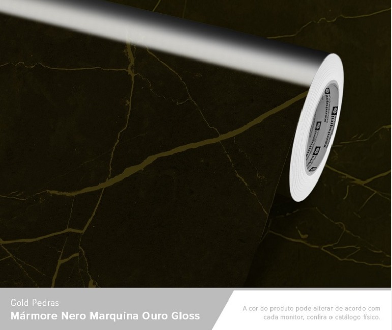 ADESIVO GOLD PEDRAS MARMORE NERO MARQUINA OURO GLOSS - 1,22 largura