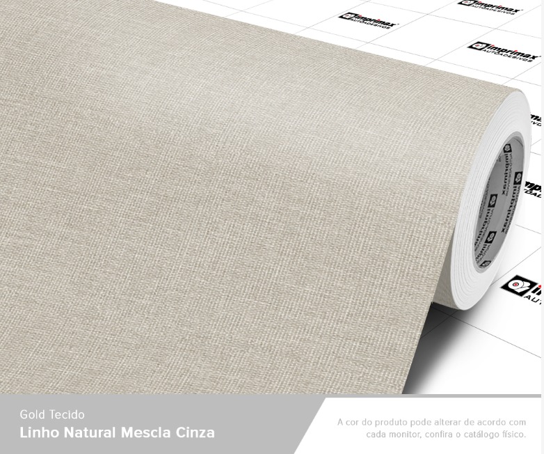 ADESIVO GOLD TECIDO LINHO NATURAL MESCLA CINZA - 1,22 largura